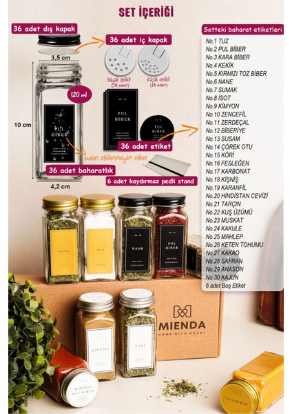 36'lı Şeffaf Pleksi Standlı Cam Baharatlık Seti Kapaklı Etiketli Baharatlık Takımı MH02SYH36 modelleri