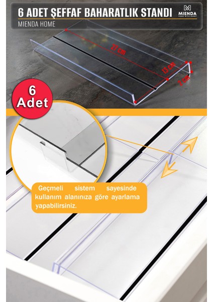 36'lı Şeffaf Pleksi Standlı Cam Baharatlık Seti Kapaklı Etiketli Baharatlık Takımı MH02SYH36
