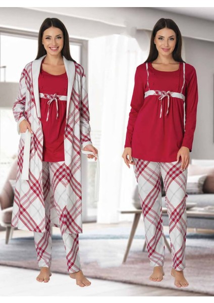 Dvina Effortt Lohusa Sabahlıklı Pijama Takımı Fuşya - 8084