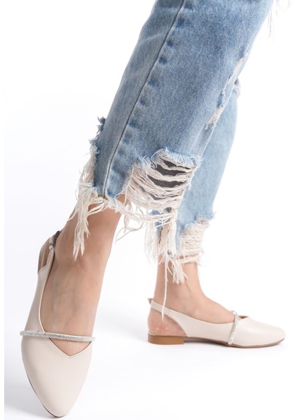 Aısha Tokalı Ortopedik Rahat Taban Taş Detaylı Kadın Babet Ayakkabı Kt Krem fırsatları