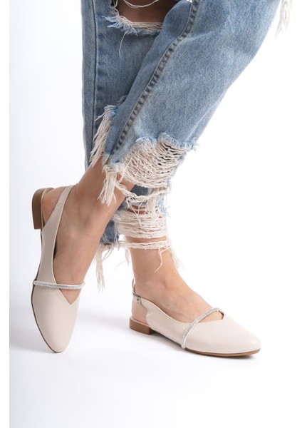 Aısha Tokalı Ortopedik Rahat Taban Taş Detaylı Kadın Babet Ayakkabı Kt Krem indirimleri