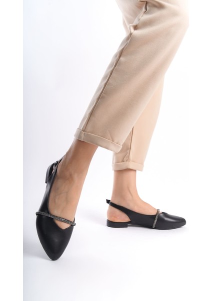 Aısha Tokalı Ortopedik Rahat Taban Taş Detaylı Kadın Babet Ayakkabı St Siyah indirimleri