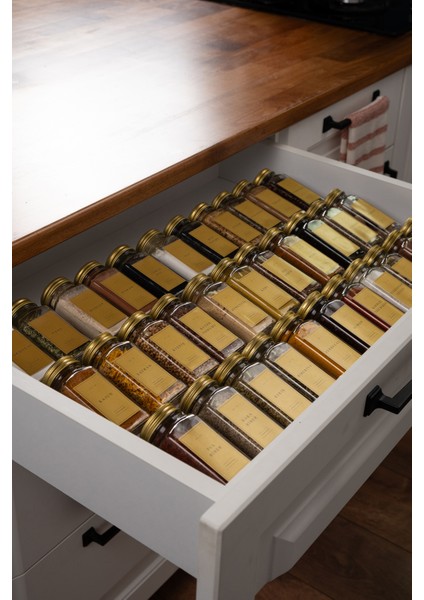 36'lı Şeffaf Pleksi Standlı Cam Baharatlık Seti Kapaklı Etiketli Baharatlık Takımı MH02GLD36