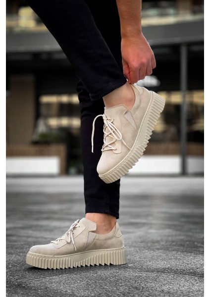 J-X502 Bağcıklı Ortopedik Taban Günlük Süet Erkek Spor Sneaker Ayakkabı Bt Bej fırsatları