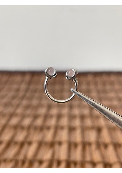 316 L Cerrahi Çelik Opal Doğal Taşlı Peçne Modeli Halka Piercing 10MM x 1,2mm