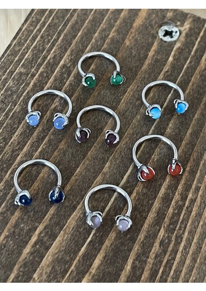316 L Cerrahi Çelik Opal Doğal Taşlı Peçne Modeli Halka Piercing 10MM x 1,2mm fiyatları