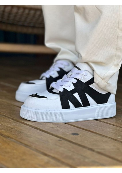 J2407 Star-X Ortopedik Taban Günlük Cilt Erkek Sneaker Spor Ayakkabı Cbt Beyaz/siyah