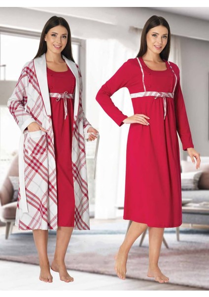 Dvina Effortt Lohusa Sabahlıklı Gecelik Takımı Fuşya - 8085