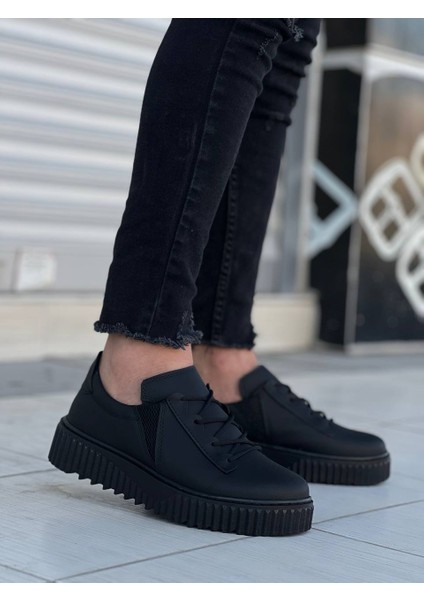 J-X502 Bağcıklı Ortopedik Taban Günlük Erkek Spor Sneaker Ayakkabı St Siyah