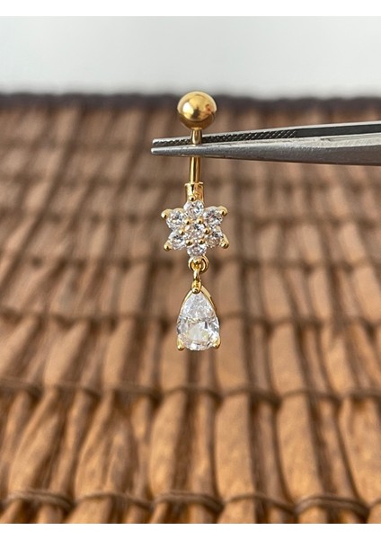 316 L Cerrahi Çelik Çiçek Damla Kesim Zirkon Taşlı Göbek Piercingi fiyatları