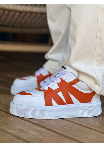 J2407 Star-X Ortopedik Taban Günlük Cilt Erkek Sneaker Spor Ayakkabı Cbt Beyaz/turuncu