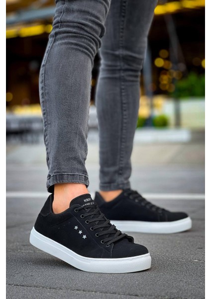 J-X7 Bağcıklı Ortopedik Taban Günlük Süet Erkek Spor Sneaker Ayakkabı Bt Siyah