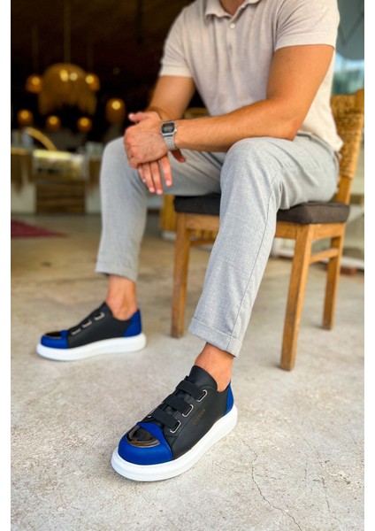 J251 Mirror Ortopedik Taban Günlük Cilt Erkek Sneaker Spor Ayakkabı Cbt Siyah/mavi