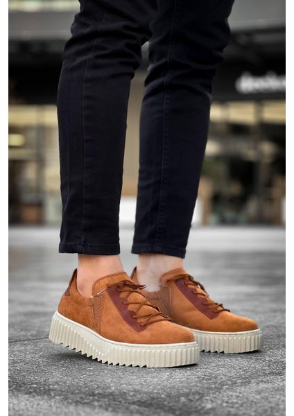 J-X502 Bağcıklı Ortopedik Taban Günlük Süet Erkek Spor Sneaker Ayakkabı Bt Taba