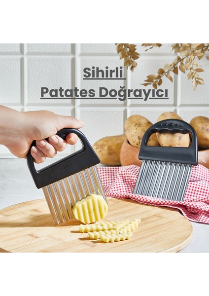 Cips Patates Doğrayıcı, Sihirli Patates Doğrayıcı, Tırtıklı Patates Dilimleme Doğrama Aparatı
