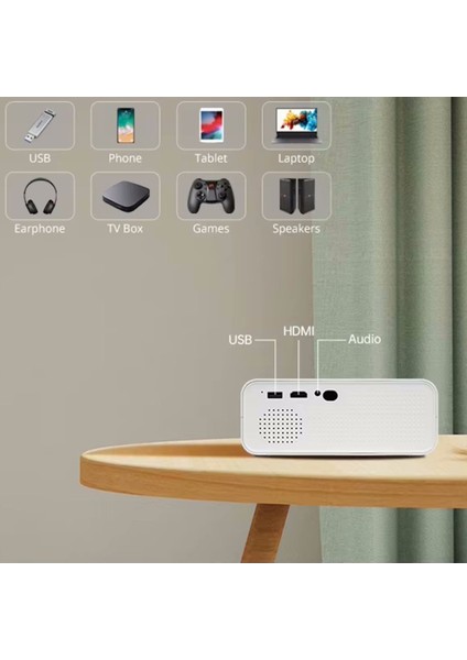 Taşınabilir 1080P Projeksiyon Cihazı, Bluetooth, Wi-Fi, Android 11, Tripod, Beyaz modelleri