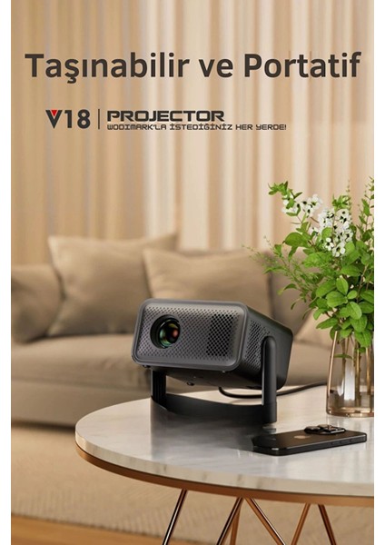 Taşınabilir 4K 1080P Full Hd Akıllı Projektör, Kablosuz, Ev ve Ofis Kullanımı fırsatları