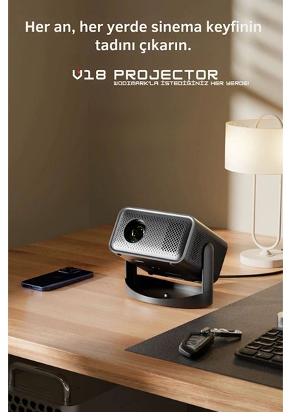 Taşınabilir 4K 1080P Full Hd Akıllı Projektör, Kablosuz, Ev ve Ofis Kullanımı indirimleri