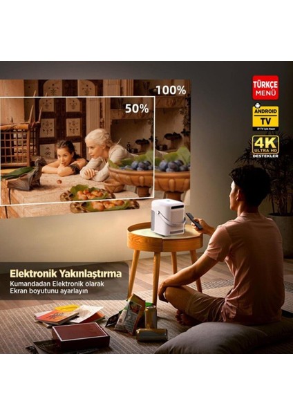 Yüksek Çözünürlük Android Tv Projeksiyon Cihazı, 4k, Auto Focus, Kablosuz Bağlantı