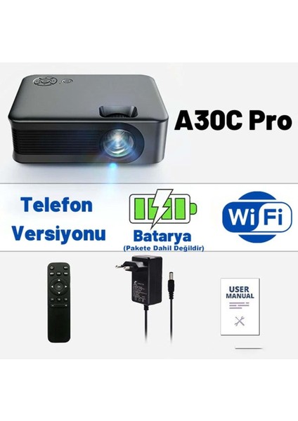 Full Hd Wifi Mini Projeksiyon Cihazı, Telefon Yansıtma, Siyah modelleri
