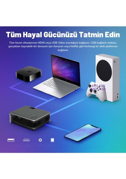 Full Hd Wifi Mini Projeksiyon Cihazı, Telefon Yansıtma, Siyah fırsatları
