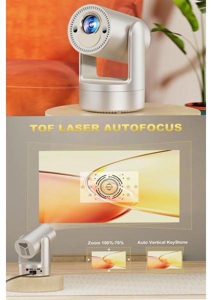 Taşınabilir Android Projektör, Bluetooth, Wi-Fi, 5g, Fullhd, 6800 Lümen, Pil Güçlü fiyatları