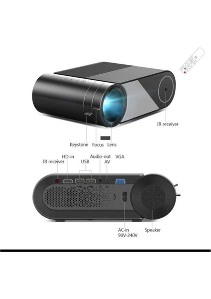 Yüksek Parlaklık 4K Kablosuz LED Projektör, 1920X1080, Siyah fiyatları