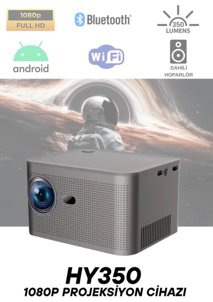 Gri Taşınabilir Projektör 1080P Full Hd 4K Destekli Android Bluetooth Wireless