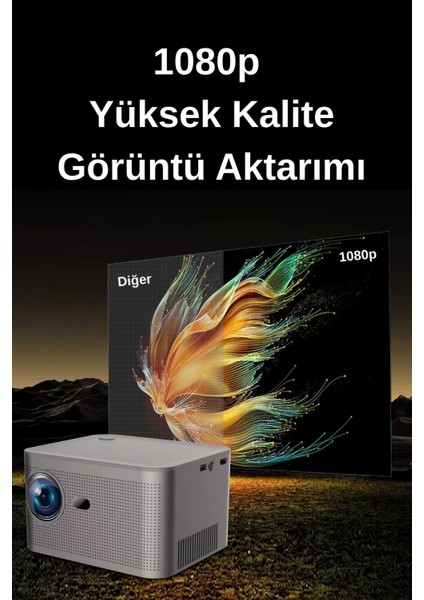 Gri Taşınabilir Projektör 1080P Full Hd 4K Destekli Android Bluetooth Wireless fiyatları