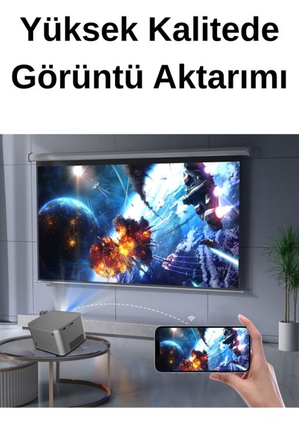 Gri Taşınabilir Projektör 1080P Full Hd 4K Destekli Android Bluetooth Wireless indirimleri