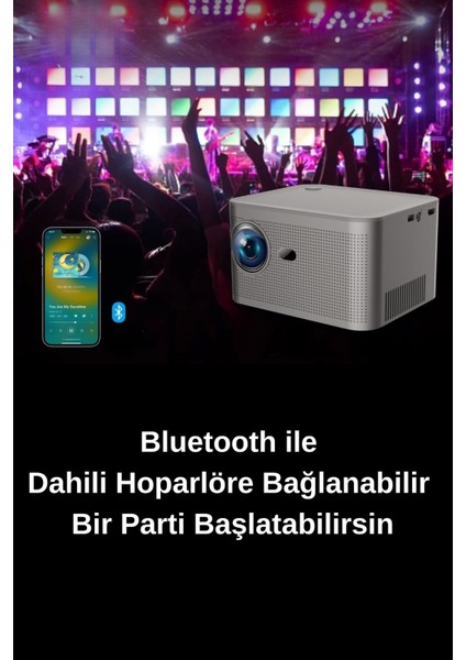 Gri Taşınabilir Projektör 1080P Full Hd 4K Destekli Android Bluetooth Wireless