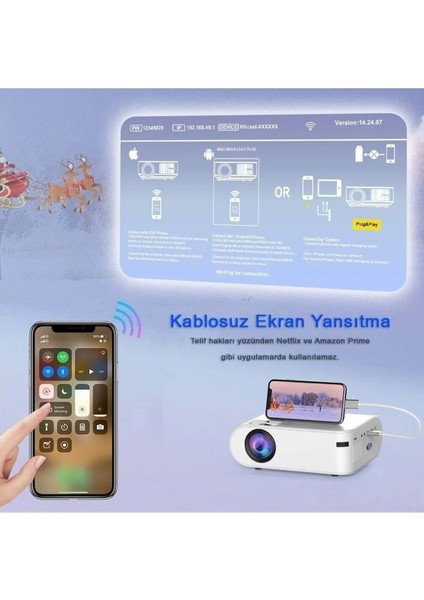 Taşınabilir 1080P Wifi Projektör, Ios ve Android ile Uyumlu, P62 Modeli fiyatları