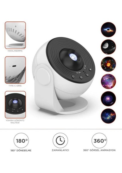 Beyaz Galaxy LED Lazer Projektör Gece Lambası, Etkileşimli ve Renkli Projeksiyon Cihazı