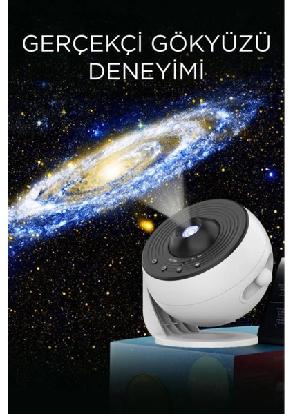 Beyaz Galaxy LED Lazer Projektör Gece Lambası, Etkileşimli ve Renkli Projeksiyon Cihazı