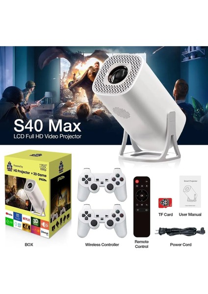 Yüksek Çözünürlüklü Taşınabilir Projektör, Bluetooth, Wifi, Netflix, Youtube Destekli