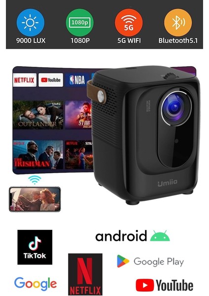 Yüksek Çözünürlüklü Akıllı Taşınabilir Sinema Projektörü, 5g ve Netflix Desteği