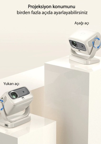 Taşınabilir 4K Bluetooth 5.1 Android Sinema Projeksiyon Hoparlörlü Beyaz fiyatları