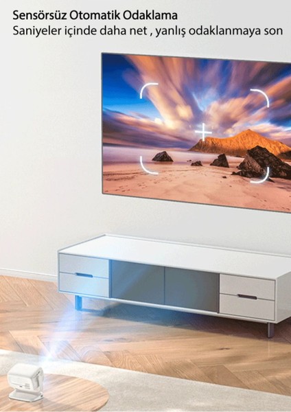 Taşınabilir 4K Bluetooth 5.1 Android Sinema Projeksiyon Hoparlörlü Beyaz modelleri