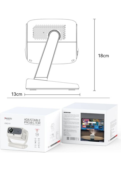 Taşınabilir 4K Bluetooth 5.1 Android Sinema Projeksiyon Hoparlörlü Beyaz