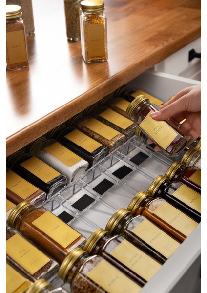 36'lı Şeffaf Lego Standlı Cam Baharatlık Seti Kapaklı Etiketli Baharatlık Takım MH03GLD36 modelleri