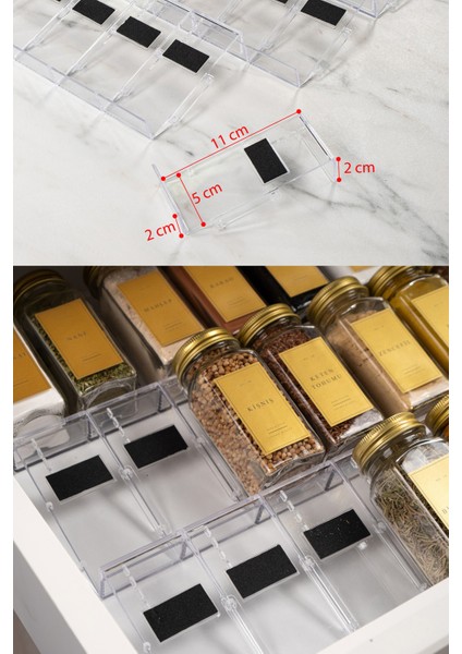 36'lı Şeffaf Lego Standlı Cam Baharatlık Seti Kapaklı Etiketli Baharatlık Takım MH03GLD36