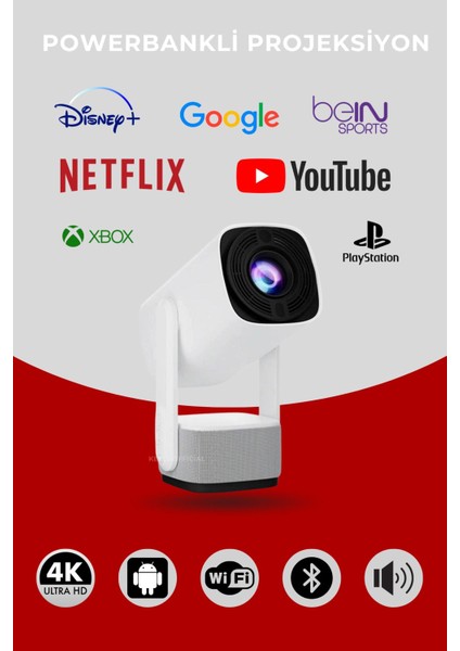 Taşınabilir Kablosuz Android Projeksiyon 4K Full Hd Rgb Işıklı Sinema Projektör