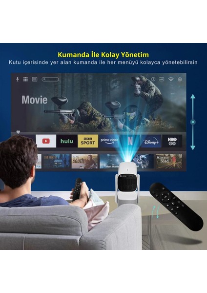 Taşınabilir Kablosuz Android Projeksiyon 4K Full Hd Rgb Işıklı Sinema Projektör modelleri