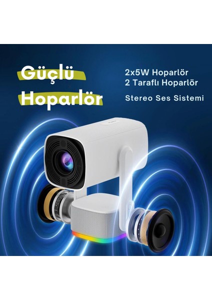 Taşınabilir Kablosuz Android Projeksiyon 4K Full Hd Rgb Işıklı Sinema Projektör fırsatları