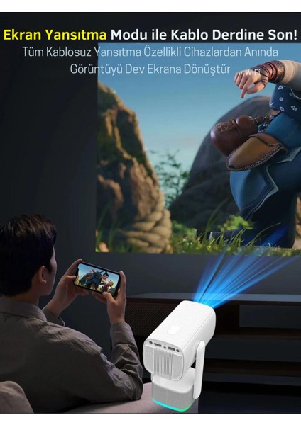 Taşınabilir Kablosuz Android Projeksiyon 4K Full Hd Rgb Işıklı Sinema Projektör indirimleri