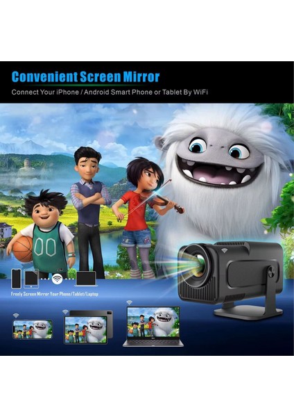 1080P Full Hd Projektör, Kablosuz Bağlantı, Uzaktan Kumanda, Hediye Mouse, Siyah