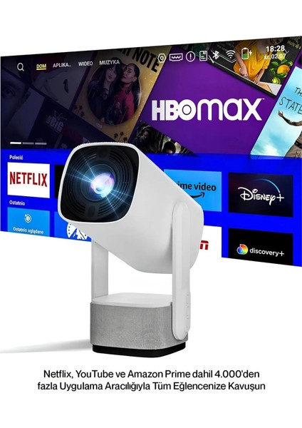 Şarjlı 4K Android Projektör, 5g, Wi-Fi, Full Hd, Siyah fiyatları