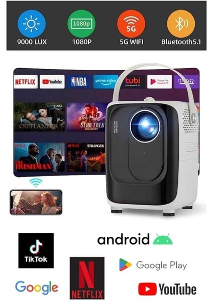 Mini Projeksiyon 4K Bluetooth Wi-Fi Android Akıllı Tv Ofis ve Ev Için Mikro Taşınabilir fiyatları