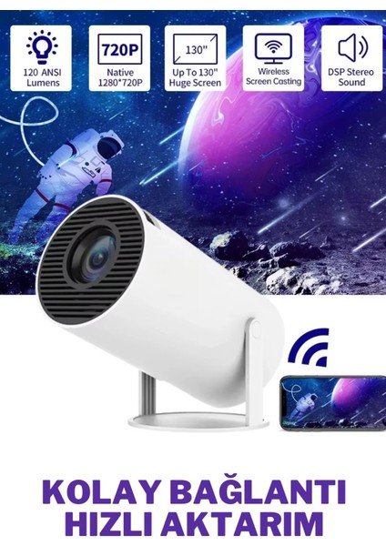 Taşınabilir 180° Dönebilen Wi-Fi ve Bluetooth Android Projeksiyon Cihazı, Beyaz Renk fiyatları