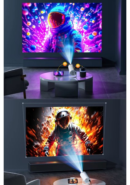 Taşınabilir 180° Dönebilen Wi-Fi ve Bluetooth Android Projeksiyon Cihazı, Beyaz Renk modelleri